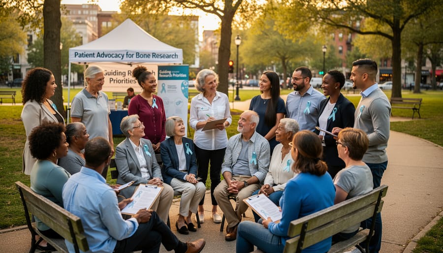 People gathering outdoors, symbolizing community advocacy for bone health research